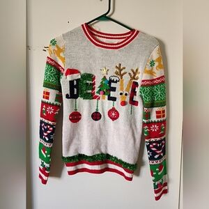 No Boundaries White and Red Knit Sweater